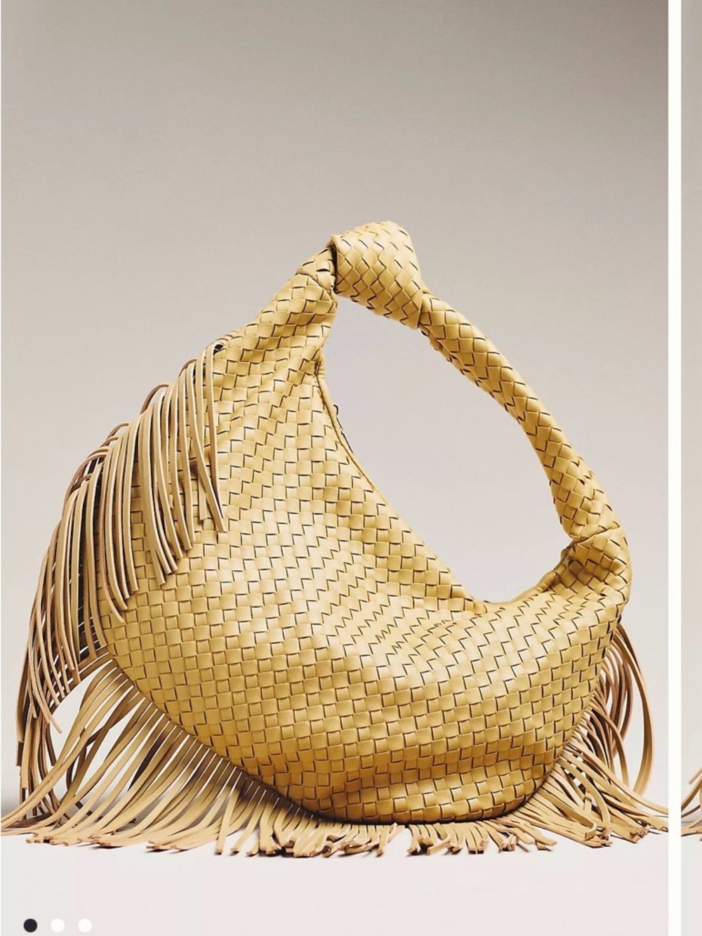 Anthropologie Woven Fringe Shoulder Bag in Beige